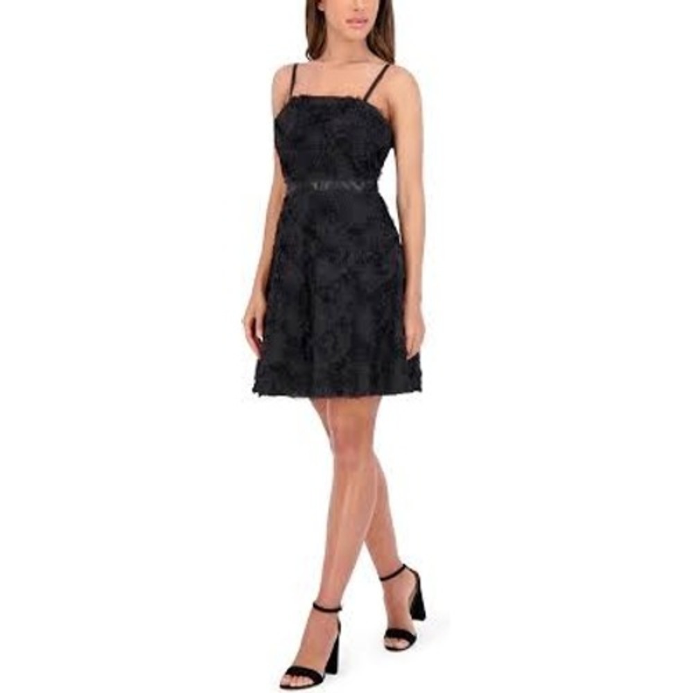 Kensie Dress 16 Black Fit & Flare 3D Rosette Sleeveless Cocktail Mini